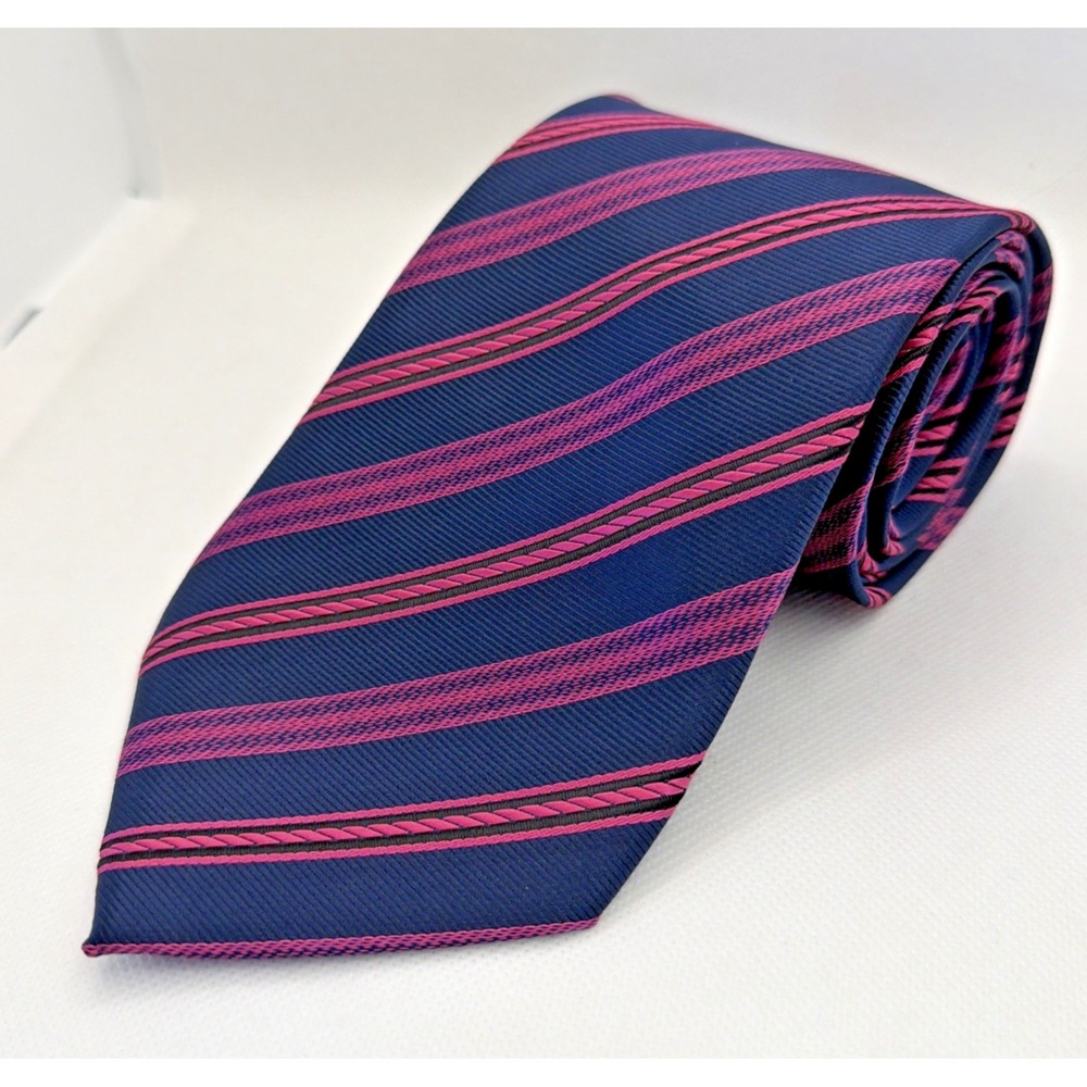 Kai Long 100% Silk Men's Pink Purple Striped Necktie Luxury Modern Hand Made